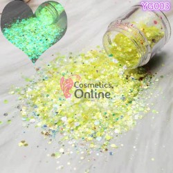 Decor pentru unghii NADP047KK Paiete Fosforescente Hexagonale YG003 Galben cu Reflexii